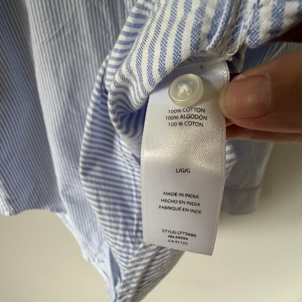 Beachlunchlounge Blue White Striped Cotton Button Down Relaxed Oxford Shirt L - Picture 5 of 9